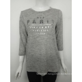 Letter print paris women long sleeve Grey t-shirt